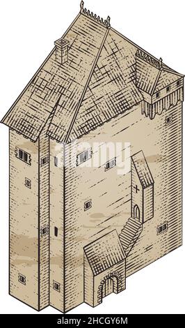 Medieval Building Map Icon Vintage Illustration Stock Vector
