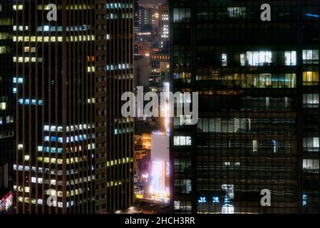 Close up view of skyscrapers of Umeda district in central Osaka, Japan. Umeda is a major commercial, business, shopping and entertainment district Stock Photo