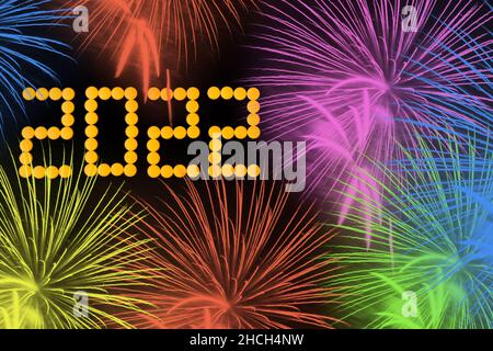 colorful fireworks on black background new year 2022 Stock Photo