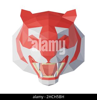 Abstract low poly tiger head in full face, 3d rendering Stock Photo