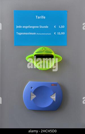 Ticket slot for tickets to the multi-storey car park, Cologne, North Rhine-Westphalia, Germany Stock Photo