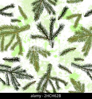 A seamless background of twigs of spruce. Vector illustration Stock Vector