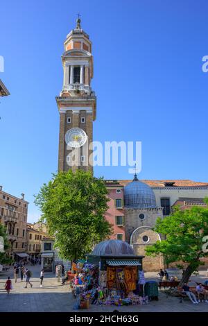 Tower of the Chiesa Cattolica Parrocchiale dei Santi Apostoli, Venice, Province of Venice, Italy Stock Photo