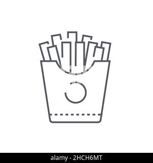 French fries - modern black line design style icon on white background. Neat detailed image of popular but unhealthy takeaway goods. Fried potatoes, s Stock Vector