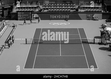 JULY 25th, 2021 - TOKYO, JAPAN: Centre Court of the Ariake Tennis Park at the Tokyo 2020 Olympic Games (Photo by Mickael Chavet/RX) Stock Photo