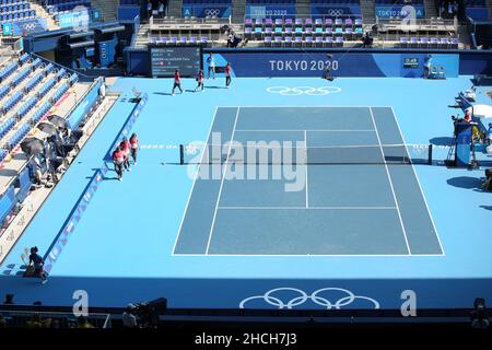 JULY 25th, 2021 - TOKYO, JAPAN: Centre Court of the Ariake Tennis Park at the Tokyo 2020 Olympic Games (Photo by Mickael Chavet/RX) Stock Photo