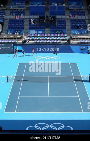 JULY 25th, 2021 - TOKYO, JAPAN: Centre Court of the Ariake Tennis Park at the Tokyo 2020 Olympic Games (Photo by Mickael Chavet/RX) Stock Photo