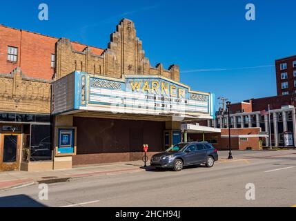 Morgantown, WV - 9 March 2020: Exterior of famous 1931 Warner Bros cinema ready for restoration in downtown Morgantown Stock Photo