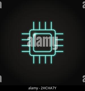 Neon microchip icon in line style. CPU, central processing unit symbol. Vector illustration. Stock Vector