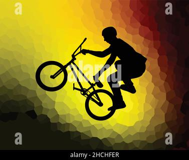 BMX bicyclist silhouette on the abstract background - vector Stock Vector