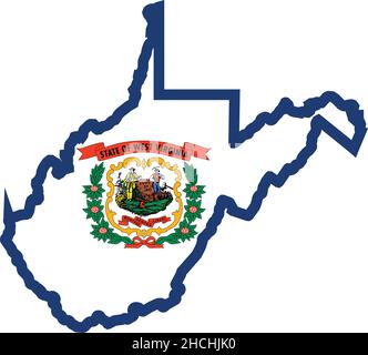 Simple flat flag administrative map of the Federal State of West Virginia, USA Stock Vector