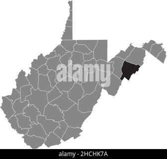 Black highlighted location map of the Hardy County inside gray administrative map of the Federal State of West Virginia, USA Stock Vector