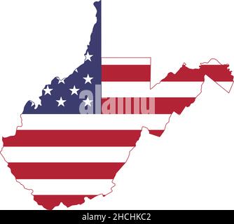 Simple flat US flag administrative map of the Federal State of West Virginia, USA Stock Vector