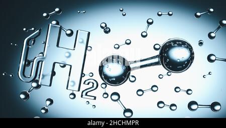 H2 Gas Station sign with hydrogen molecule in the liquid Stock Photo