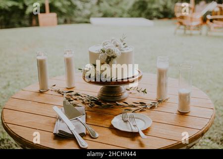 Wedding Cake table outdoors Stock Photo
