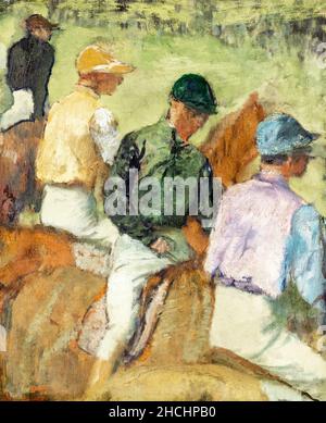 Four Jockeys (ca. 1889) painting in high resolution by Edgar Degas. Stock Photo