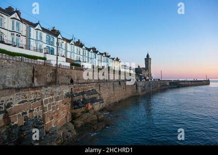 Dusk over Bay View Terrace, Porthleven, Cornwall Stock Photo