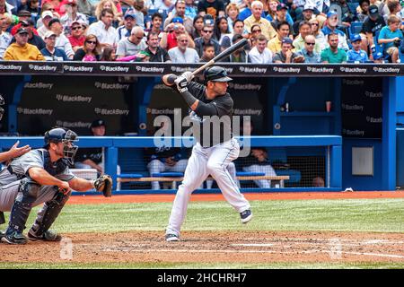 Toronto, Canada - August 28, 2011:  Reigning AL home run king Jose Bautista at bat against the Tampa Bay Rays at the Rogers Centre in Toronto, Ontario Stock Photo