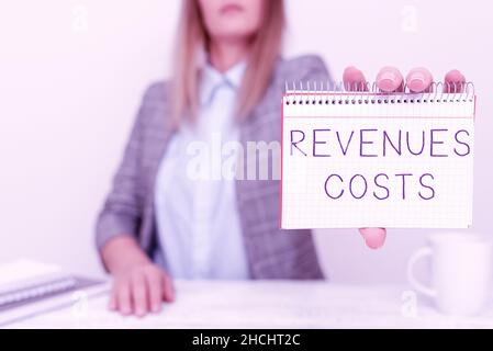 Conceptual display Revenues Costs. Concept meaning Total amount of money in Manufacturing and Delivery a product New Business Presentation Ideas Stock Photo