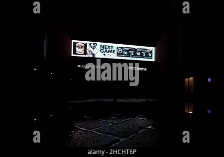 Signage outside the ground before the Sky Bet Championship match at the Coventry Building Society Arena, Coventry. Picture date: Wednesday December 29, 2021. Stock Photo