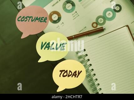 Text caption presenting Costumer Value. Concept meaning Amount of benefits which clients get from purchasing products Thinking New Bright Ideas Stock Photo