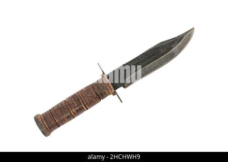 Vintage hunting knife isolated with white background. Stock Photo