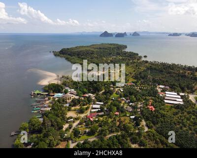 Aerial view of the green shore against the horizon. Ao Thalane, Krabi Province, Thailand.ult Stock Photo