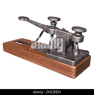 3D Rendering Illustration of an Antique Morse Telegraph Key created in the1830s & 1840s by Samuel Morse. Stock Photo