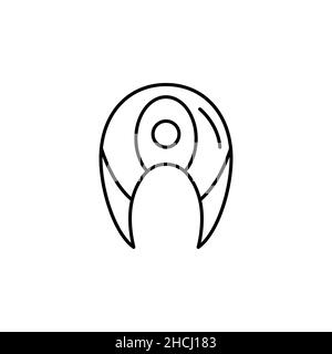 A peace of fish steak. Vector drawing of a salmon steak. One continuous line and coloured illustration of raw fish meat isolated on a white background Stock Vector