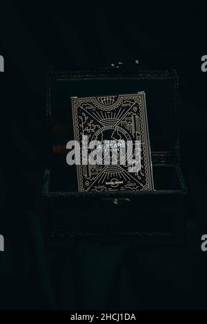 Vertical shot of a deck of cards in a box in Fushe Kosove Stock Photo