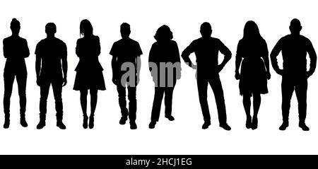 silhouettes of a group of man and women Stock Photo