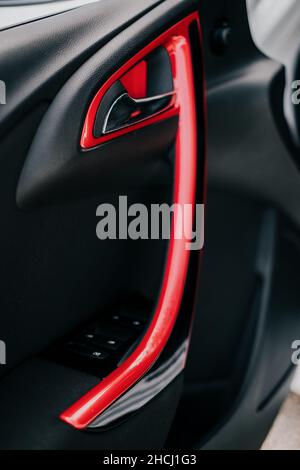 Closeup shot of an interior door handle of a car Stock Photo