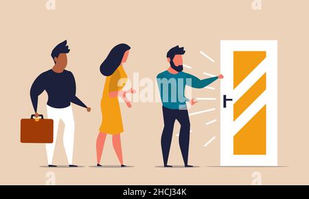 Hiring job apply and interview after the coronavirus pandemic. People recover work and reopen vacancy vector illustration concept. Human jobless and p Stock Vector