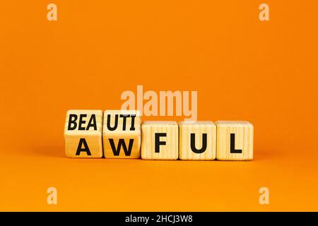 Beautiful or awful symbol. Wooden cubes, changed the word Awful to ...