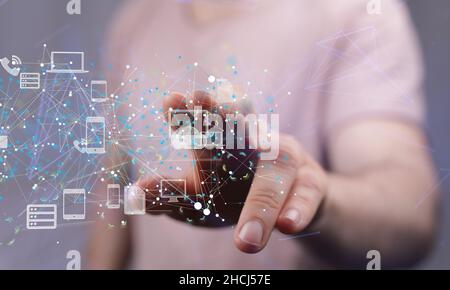 Cloud technology. Polygonal wireframe art looks like constellation Stock Photo