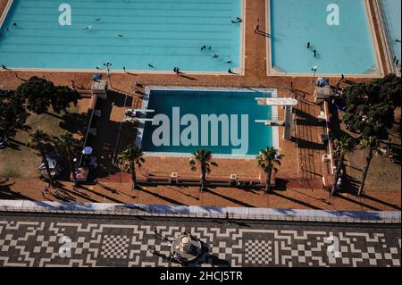 The Seapoint municipal swimming pool in Cape Town, South Africa, is a popular public facility on the peninsula's Atlantic Seaboard Stock Photo