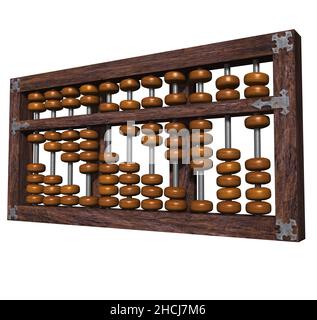 3D rendering illustration of a Ancient Suanpan Chinese Abacus. Stock Photo