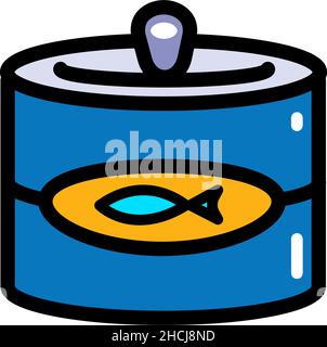 Tin can color icon. Premium quality fish element in simple flat style. Vector illustration isolated on white background. Stock Vector