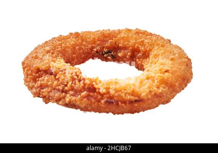 SIngle breaded onion ring isolated on a white background Stock Photo