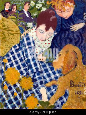 Women with a Dog (1891) painting in high resolution by Pierre Bonnard. Stock Photo