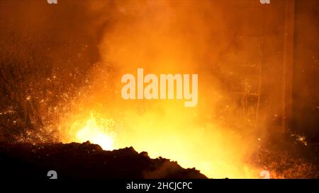 Blast Furnace smelt liquid iron in Steel Mill Foundry metallurgical ...