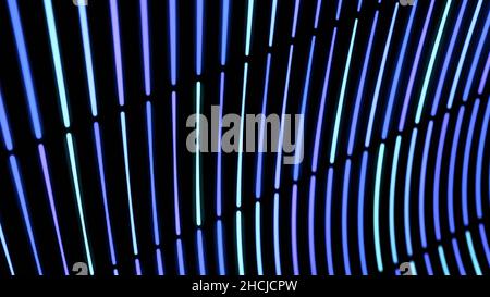 Futuristic technological concept, abstract wavy net of horizontal blue lines flowing on black background, seamless loop. Wavy texture of parallel stri Stock Photo