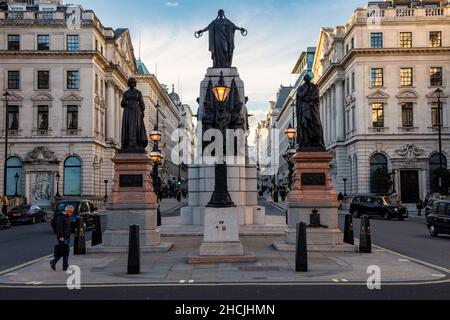 Brigade of Guards Memorial, Crimean Campaign, (John Bell sculpted) Regent St. St James's, London; statues of Florence Nightingale and Sidney Herbert Stock Photo