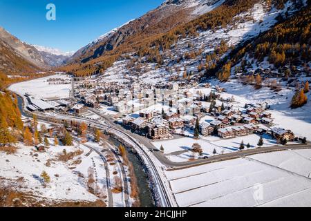 Tasch Ski Village in Switzerland Stock Photo