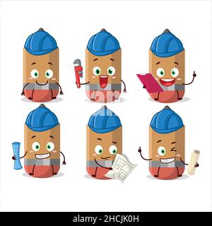 architect Pencil cute mascot character with pliers. Vector illustration Stock Vector