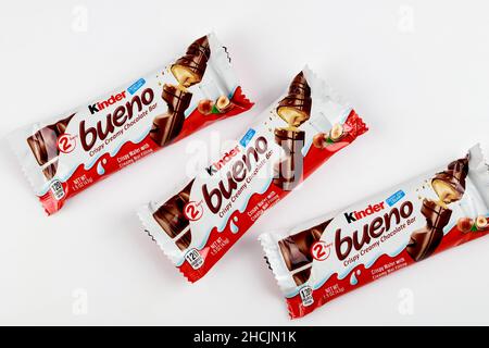 May 4, 2021. New York. Kinder Bueno creamy milk chocolate bars. Stock Photo