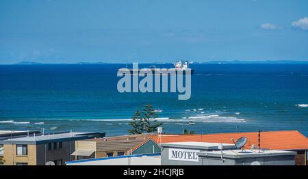 north bound oil tanker ship passing the Caloundra waterfront,  Caloundra, Sunshine Coast Region, South East Queensland, Australia Stock Photo