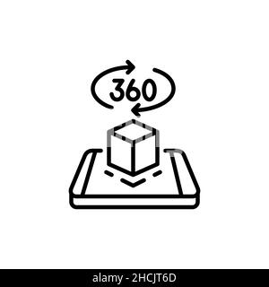 Augmented reality 3d 360 degree image on an isometric smartphone. Pixel perfect, editable stroke icon Stock Vector