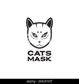 samurai cat mask black logo design vector graphic symbol icon sign illustration creative idea Stock Vector