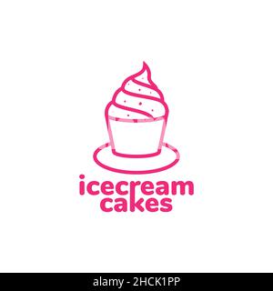 line vanilla strawberry ice cream cake logo design vector graphic symbol icon sign illustration creative idea Stock Vector